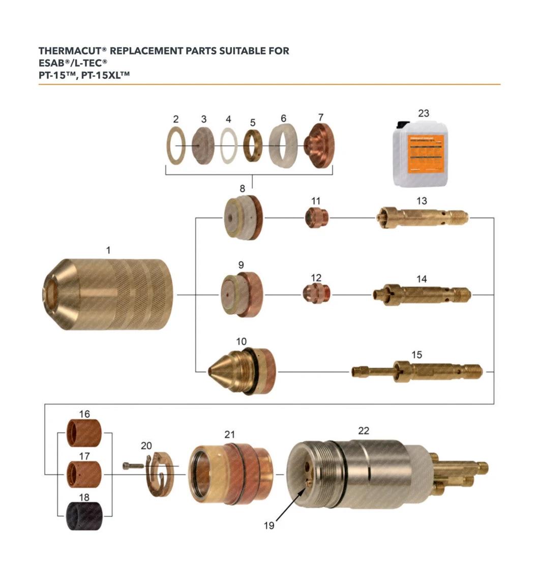 Replacement Parts Suitable Fop Esab L-Tec PT-19xls Plasma Cutting Electrode Nozzle Shield 0558003914 Oxygen Cutting