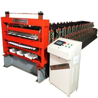 Three Decking Trapezoidal Corrugated Glazed Roofing Panel Roll Forming Machine for Export
