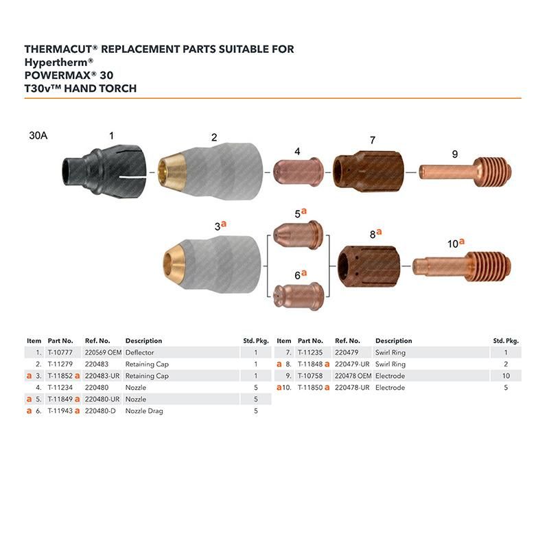 Powermax30 Mild Steel CNC Machine Tool Equipment Fixed Cover 220478 Plasma Cutting Nozzle Shield Electrode