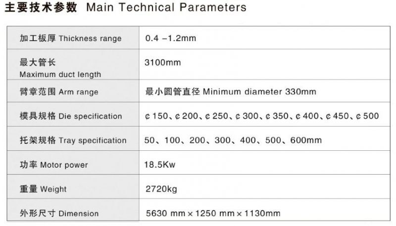 China Factory Sale Oval Duct Forming Machine in HVAC System Industry