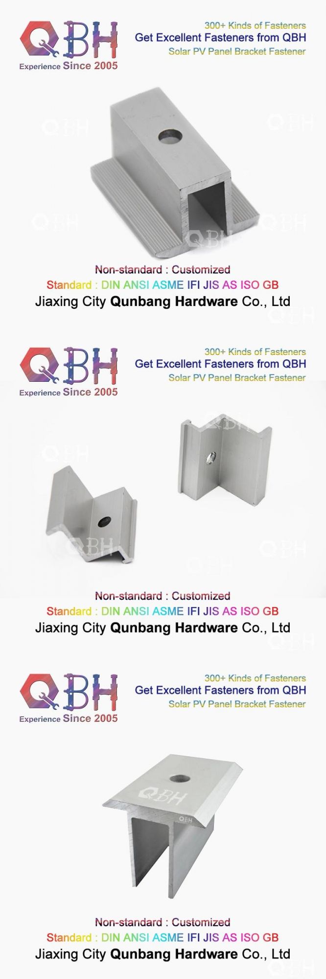 Qbh Customized General-Purpose PV Photovoltaic Bracket Tin Roof Aluminum Alloy Solar Bracket Fastener and Stamping Stainless Steel Spare Part