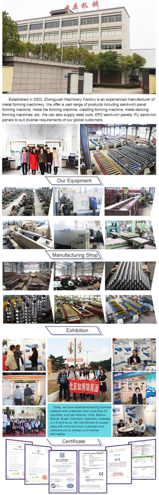 Metal Sheet Trapezoidal Roll Forming Machine Hangzhou Zhongyuan with ISO/Ce/SGS/Soncap
