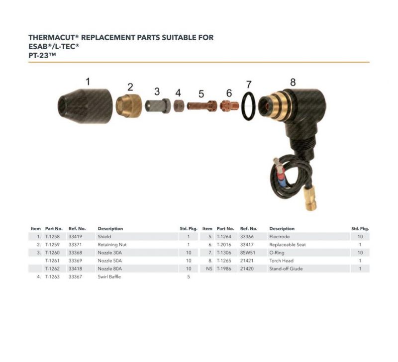 Esab Plasma Cutting Machine Nozzle PT-600 50A-600A 0558001881 0558001882 0558001883 0558001884