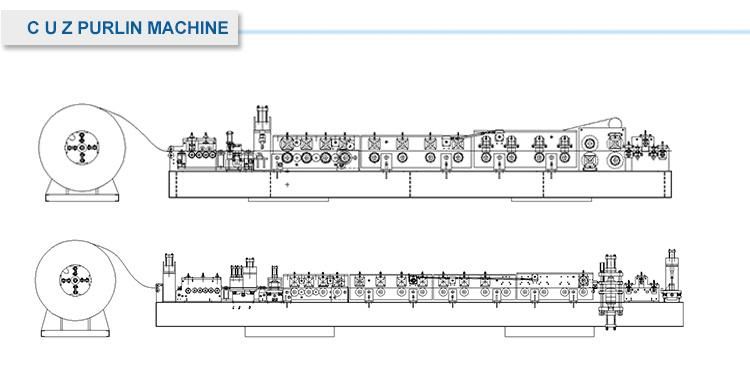 C Z Purlin Automatic Adjustable Roll Forming Machines with Pre-PunchingCutting