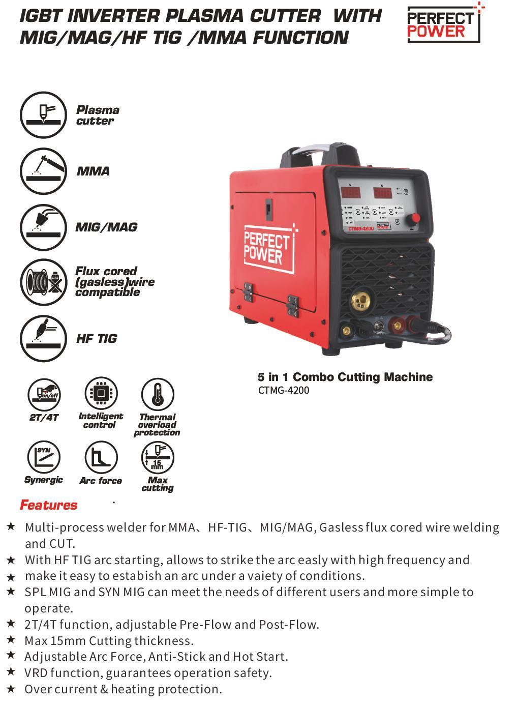 5 in 1 IGBT Inverter Plasma Cutter with MIG/Mag/Hf TIG/MMA Welding Function on Sale Ctmg-4200