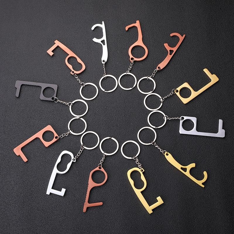 Factory Price Hand Tool EDC Brass Keychain Door Opener No Touch Hygiene Antimicrobial Precision Sheet Metal Hand Free Door Opener