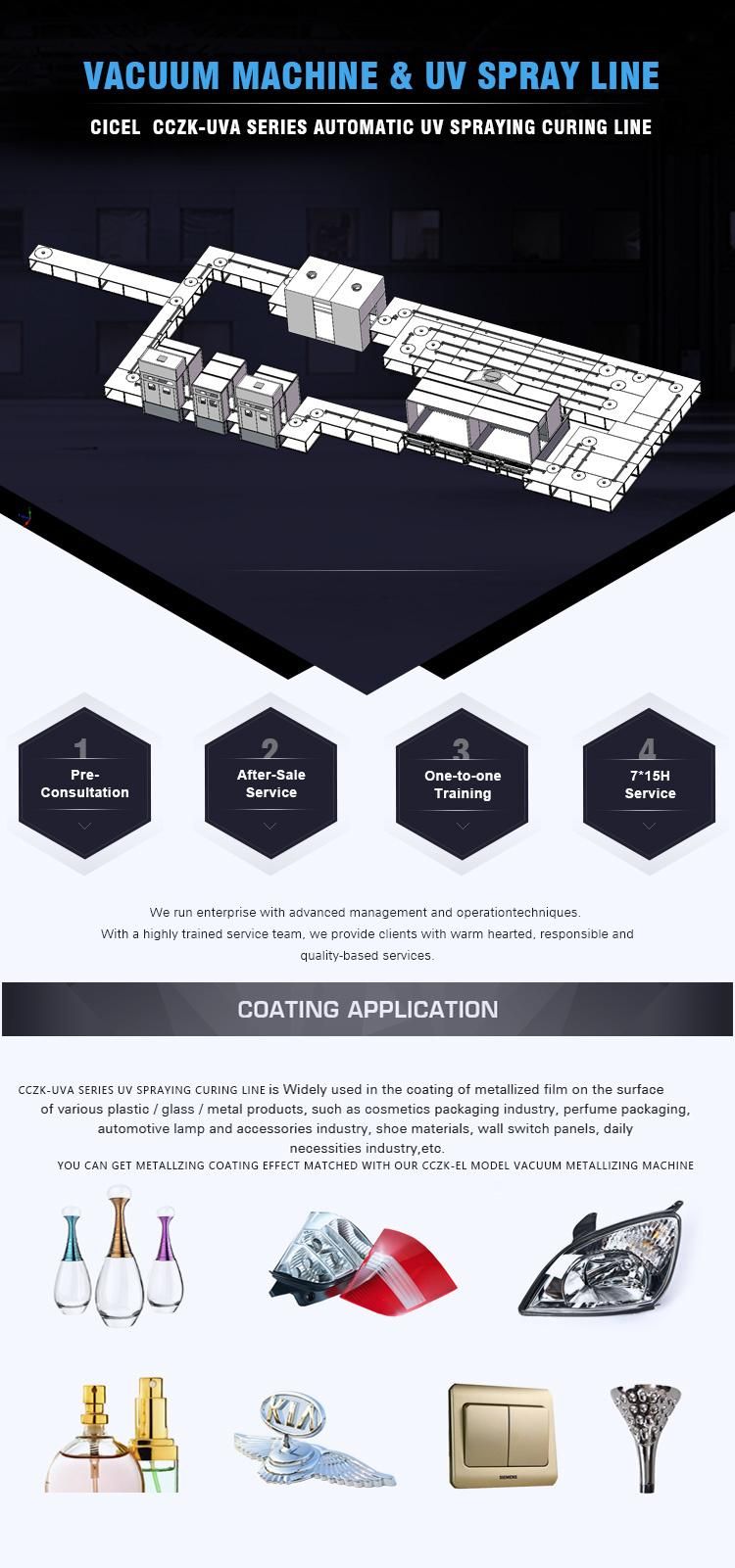 Cicel Vacuum UV Coating Line Vacuum Metallizer/Automatic UV Spray Curing Line