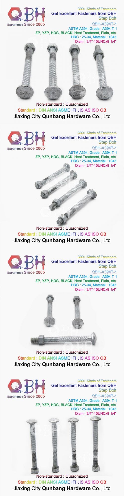 Monthly Deals Customized ASTM A394 Knurled HDG Black Yzp Zinc Plain Substations Steel Communication Electrical Transmission Tower Reinforcement Spare Step Bolt