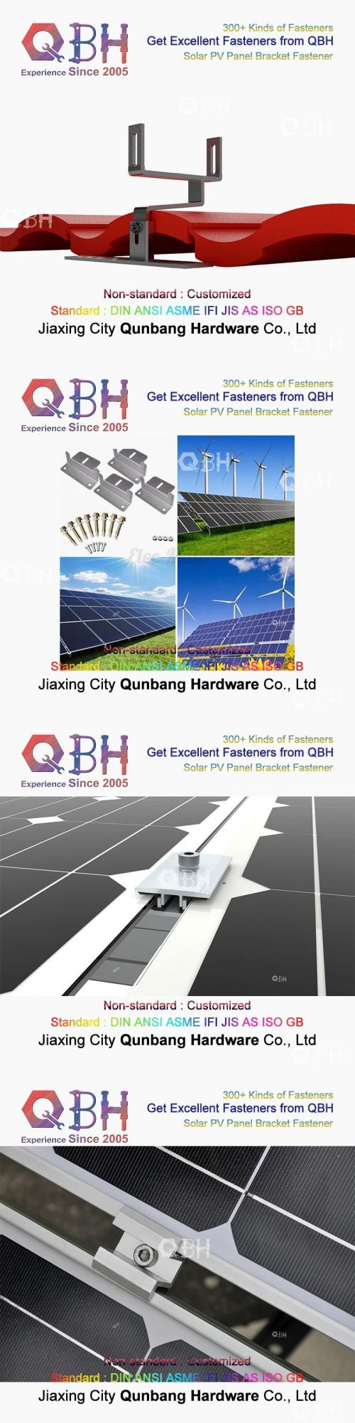 Qbh Customized General-Purpose PV Photovoltaic Bracket Tin Roof Aluminum Alloy Solar Bracket Fastener and Stamping Stainless Steel Spare Part