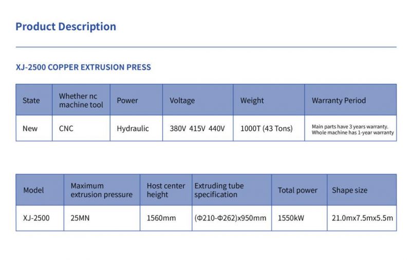 Xj-2500 Copper Extrusion Press