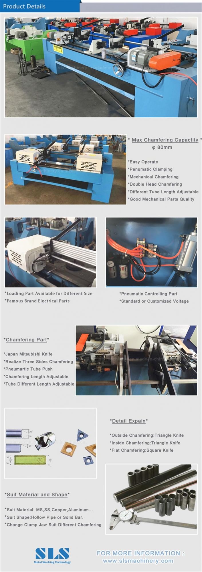 Pneumatic Model Automatic Loading Polishing Metal 80mm Bar Pipe Hot Sell Double Ends Chamfer Machine