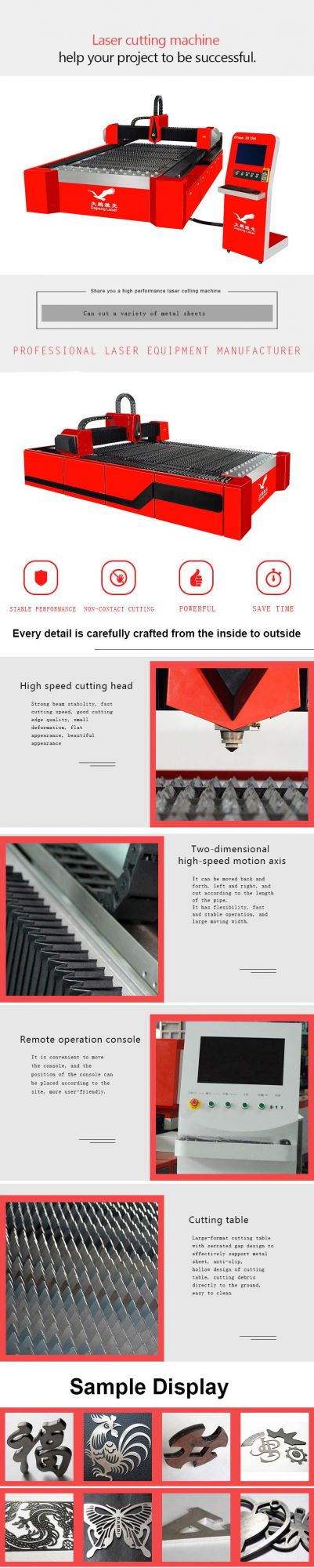 Dplaser China Supplier Metal Laser Cutting Machine/Fiber Metal Cutter 1000W