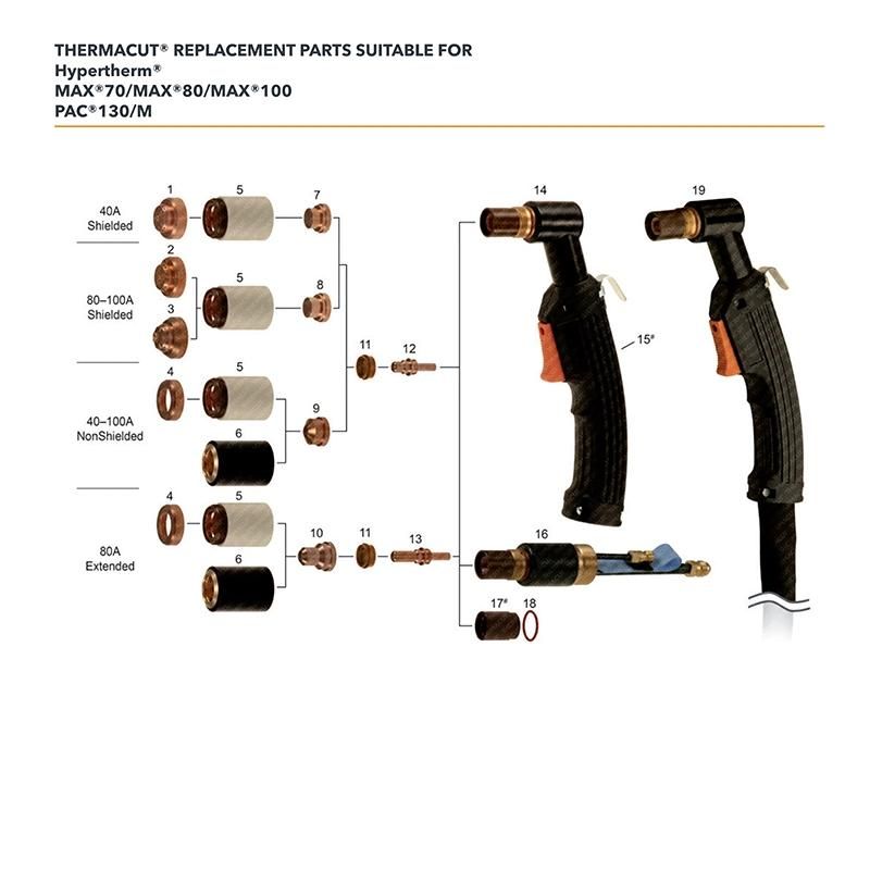 Max40CS Max42 Max43 Mild Steel CNC Machine Tool Equipment Fixed Cover 020395 020539 120438 Plasma Cutting Electrode Shield Nozzle