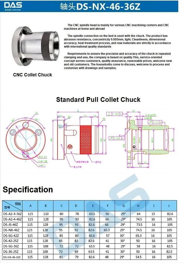 High Precision Front Push Spring Steel Shaft Head Clamping Collets Chuck