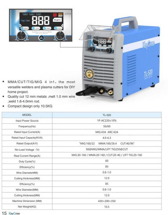 Keygree Cut/MMA/MIG/TIG 4-in-1 Multi Process Cut Welding Machine (TL-520)