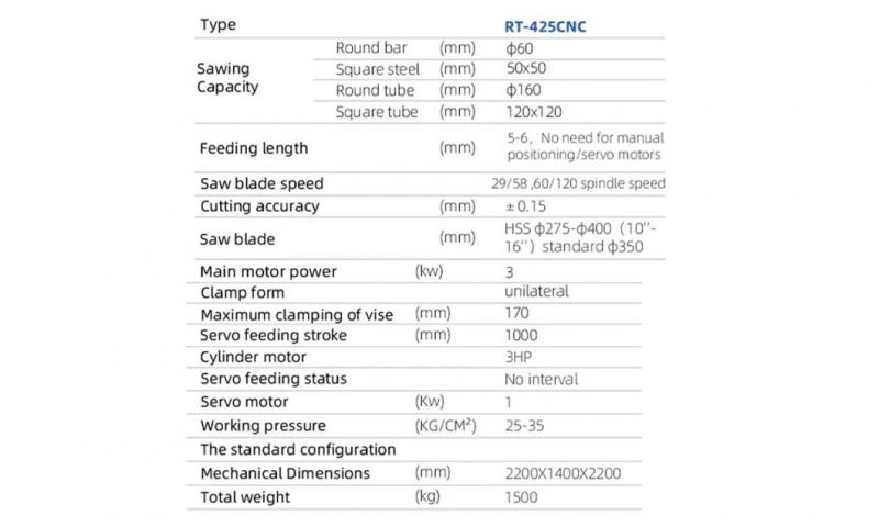 Rt-425CNC Cutting Servo Feeding Pipe Cutting Auto Metal Tube Cutting Equipment Machine