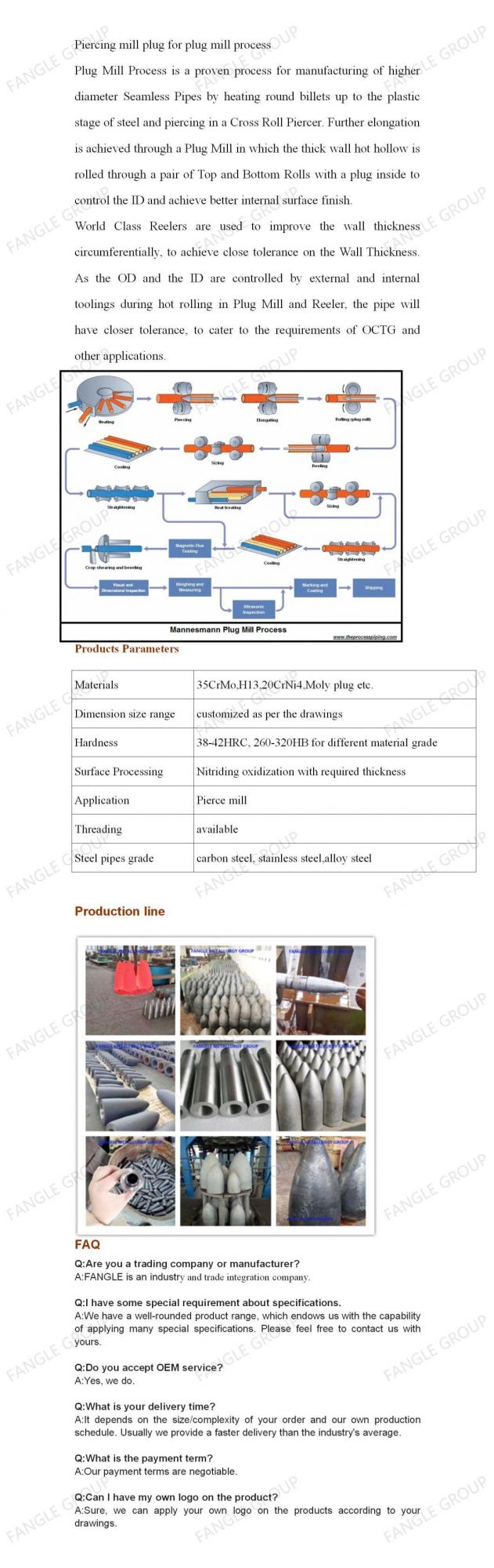 Piercing Mill Plug for Plug Mill Process