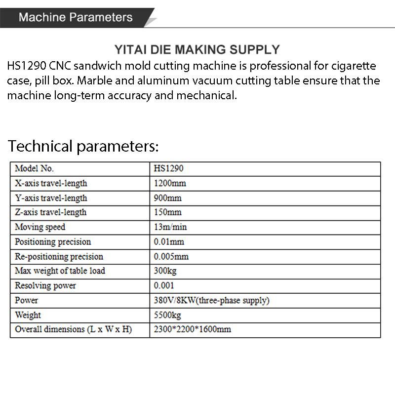 Yitai Die Making Sandwich CNC Die Routing Cutting Machine for Pill Box