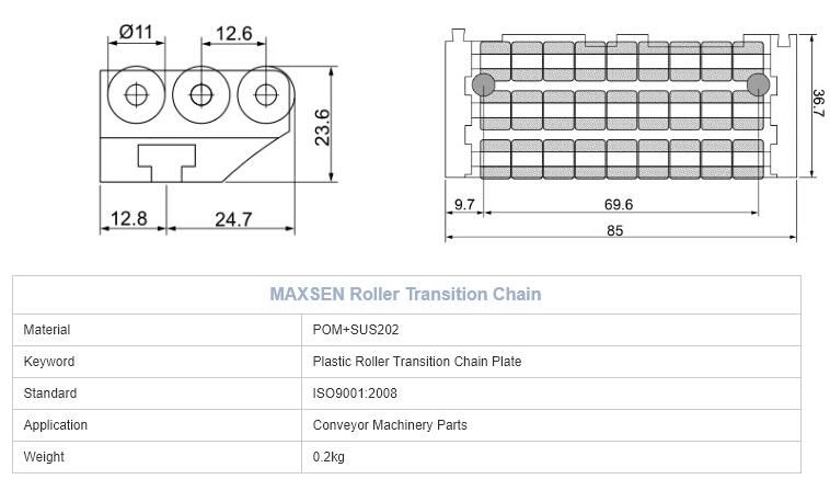 Transfer Plastic Roller Transition Chain for Conveyor Machine