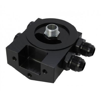 High Quality 5 Axis CNC Milling Billet Aluminum Black Anodized Remote Oil Filter Head Housing