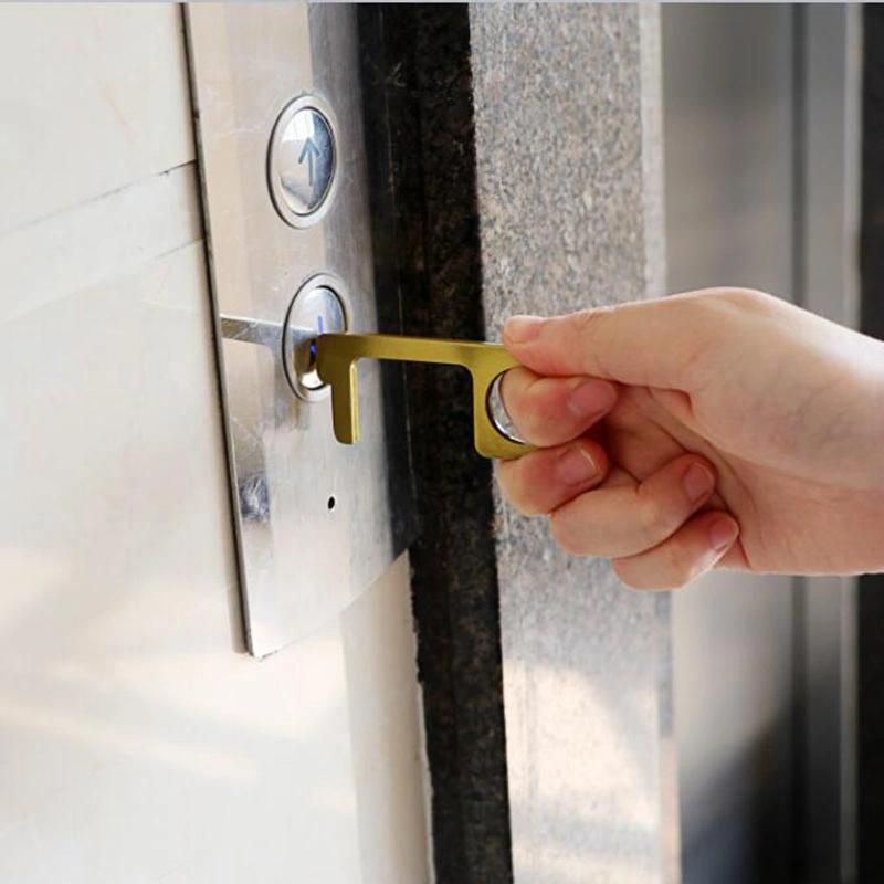 Hot Selling Customized Logo Non Contact Hygiene Multi-Function Door Opener EDC Brass Keychain No Touch Door Opener