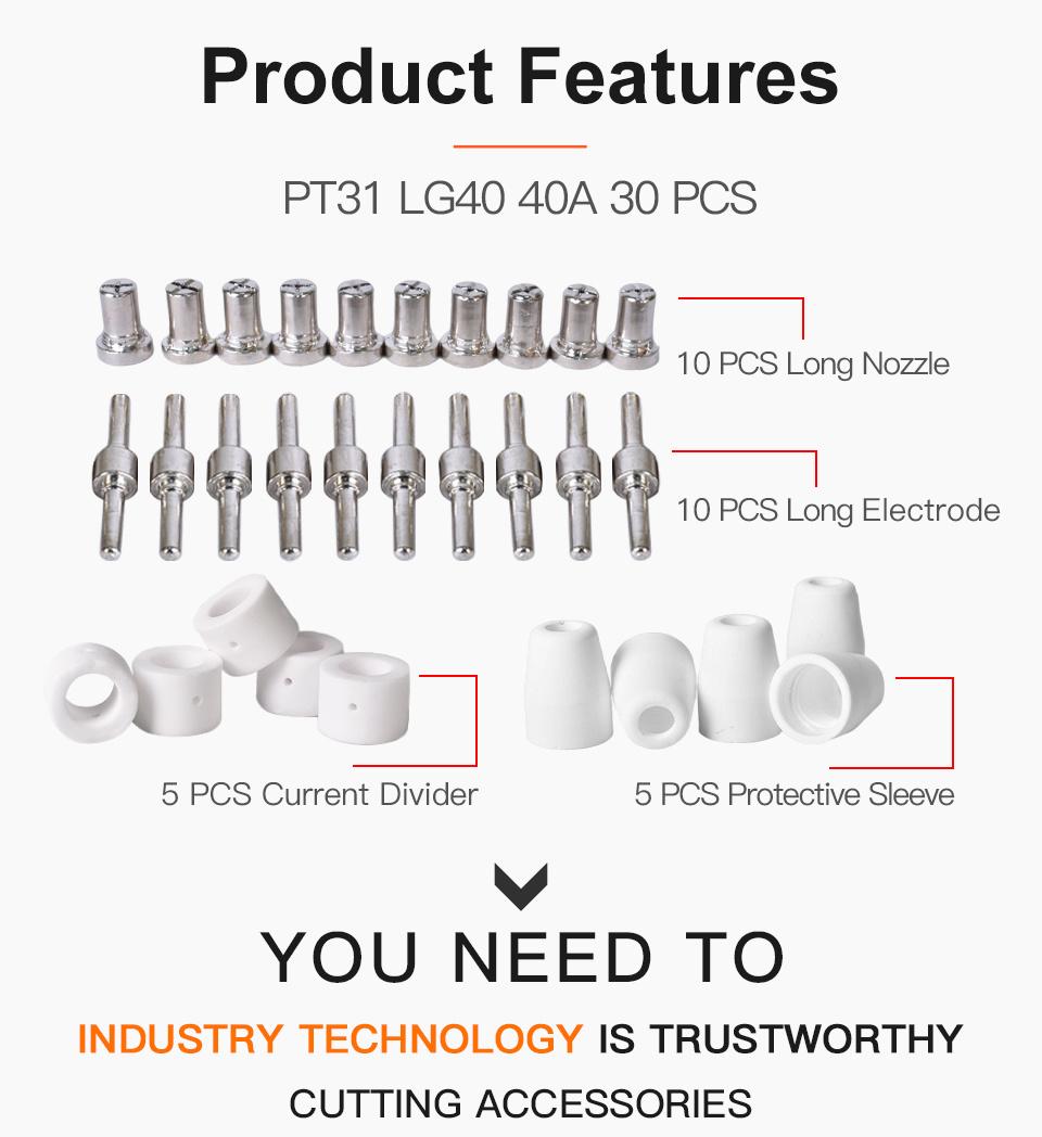 Startnow 30PCS/Lot PT31 Plasma Nozzle Electrodes Swirling Ring Shield Cups LG40