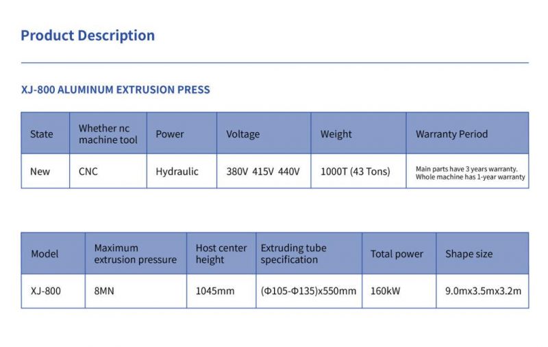 Xj-800 Aluminum Extrusion Press