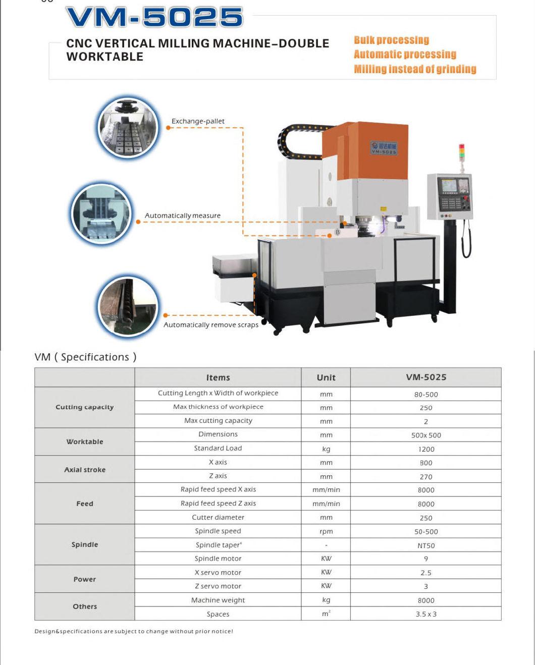 Dual Changing Table Vertical Face Milling Machine with CE&ISO9001 (VM-5025)