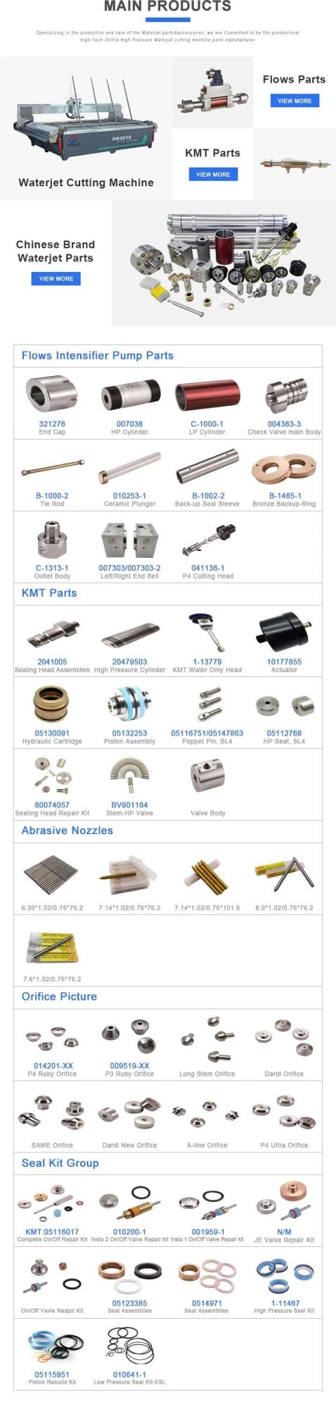 Waterjet Parts for Water Jet Cutting Machine Waterjet Intensifier Spare Parts Pure Goop