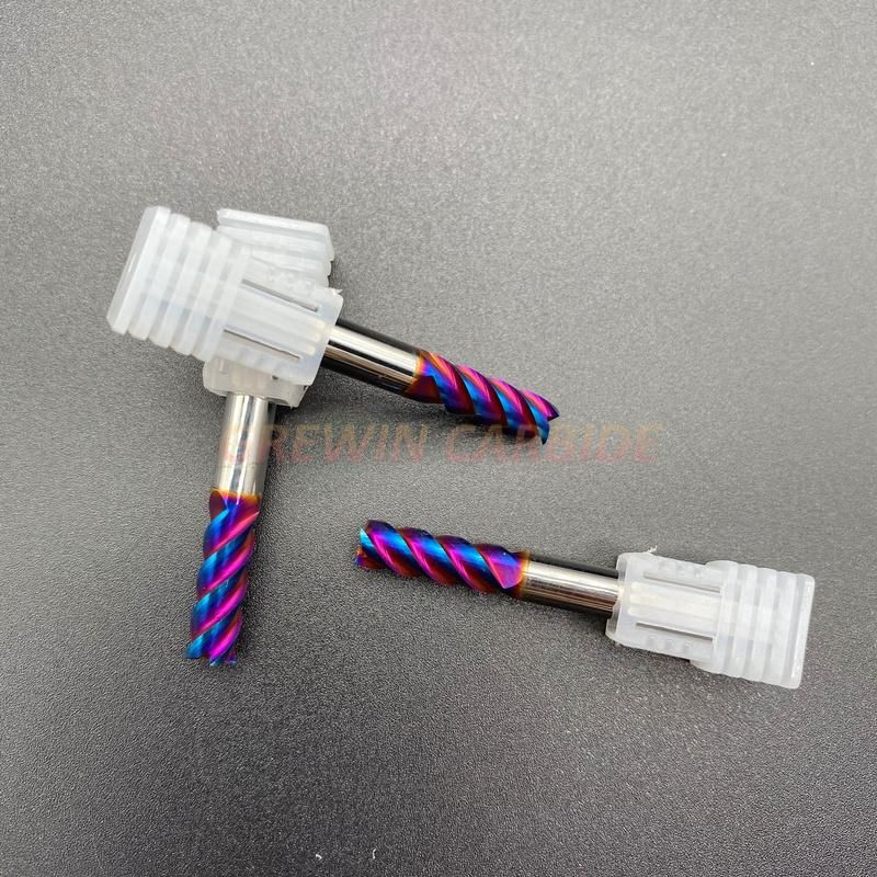 Grewin-New Product Tungsten Carbide CNC 4flutes Flat End Mill Blue Nano Coating End Mill