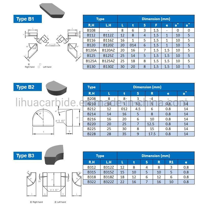 Yg8 Yg6X Yt5 Yt15 C110 C120 C125 E8 E10 B110 Cemented Carbide Brazed Tips