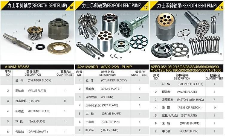 Hydraulic Spare Parts Charge Pump/Repair Seal Kit/Cylinder Block/Piston/Valve Plate/Swash Plate/Drive Shaft/Bearing for Rexroth A2f/A4V/A6V/A7V/A10V/A11V