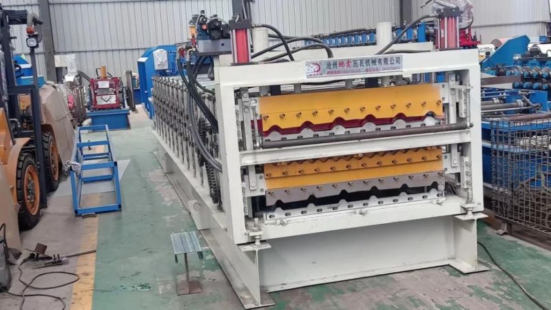 Three Decking Trapezoidal Corrugated Glazed Roofing Panel Roll Forming Machine for Export