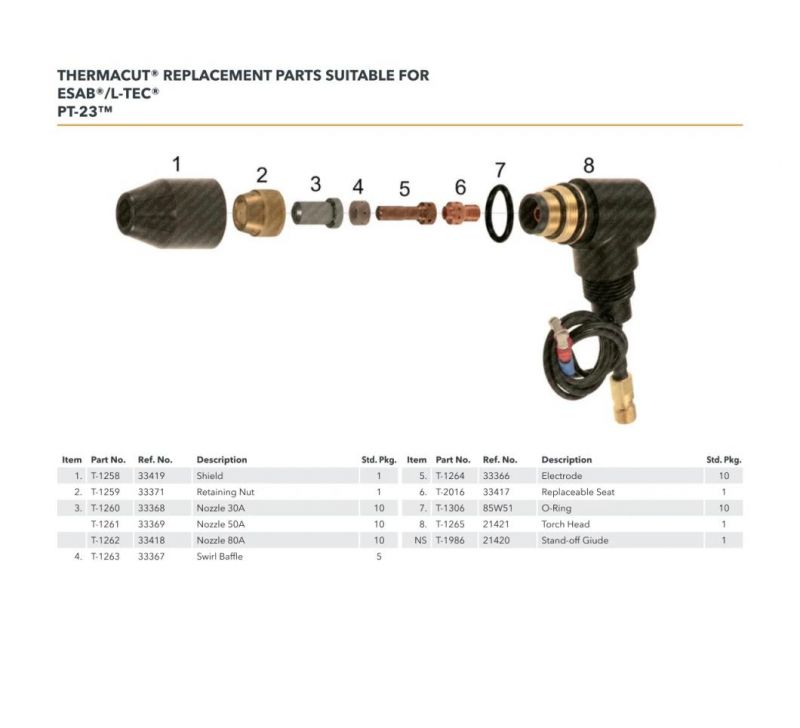 Esab Plasma Cutting Machine Nozzle PT-600 50A-600A 0558001623 0558001885 0558001886 0558001887