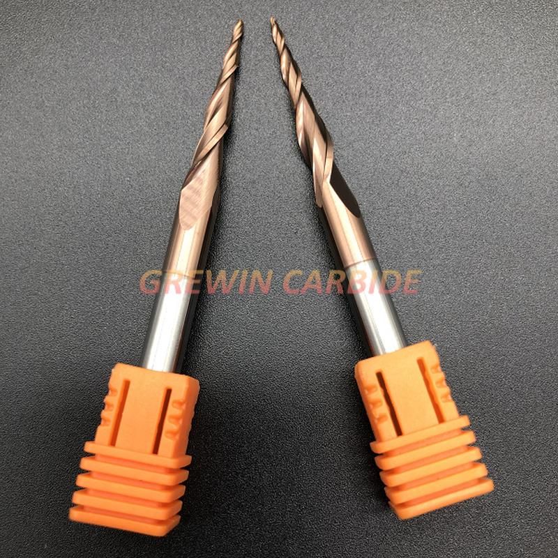 Grewin-HRC55 2f Two Flute Carbide Tapered Ball Nose Mill Spiral CNC Router Bits