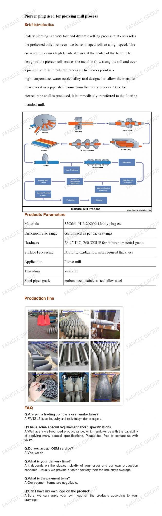 Piercer Plug Used for Piercing Mill Process