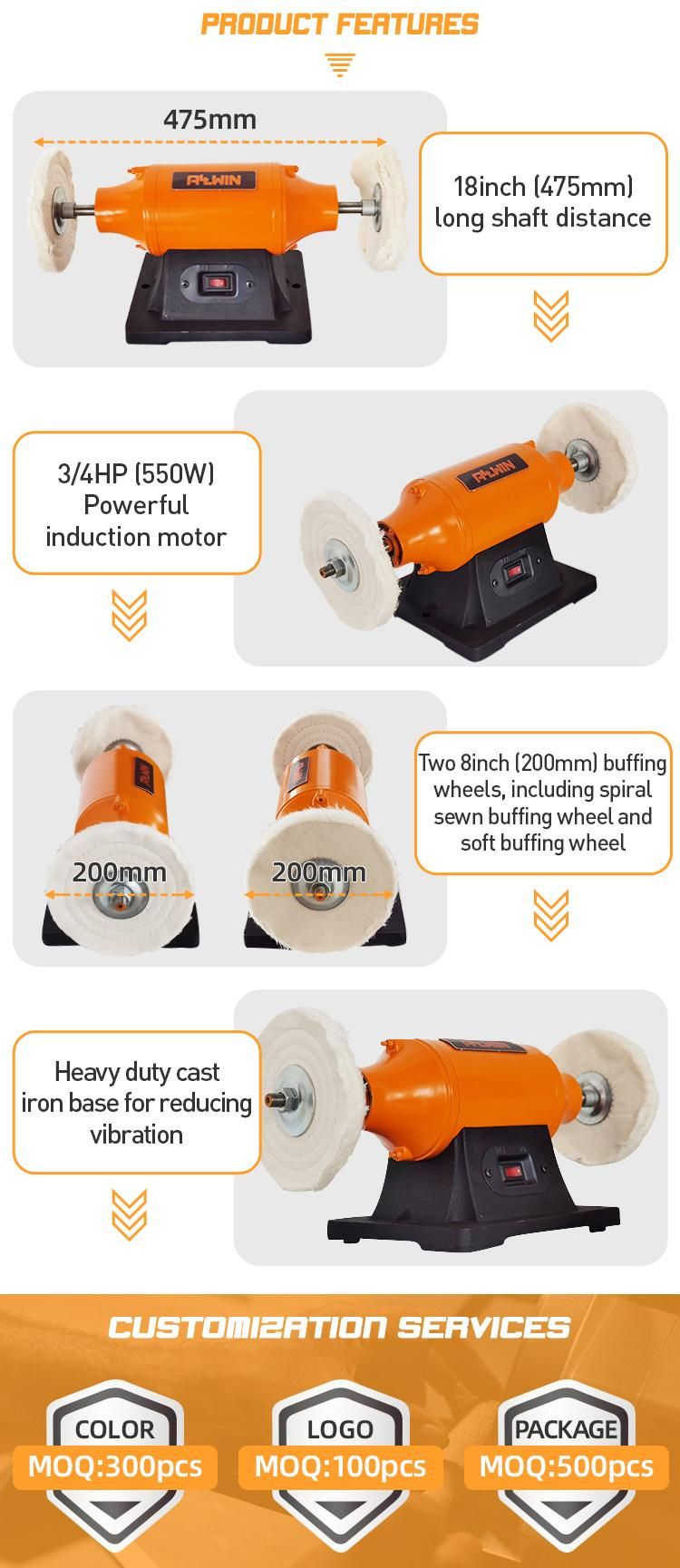 Hot Sale 220V 370W Bench Polisher Machine 150mm for DIY