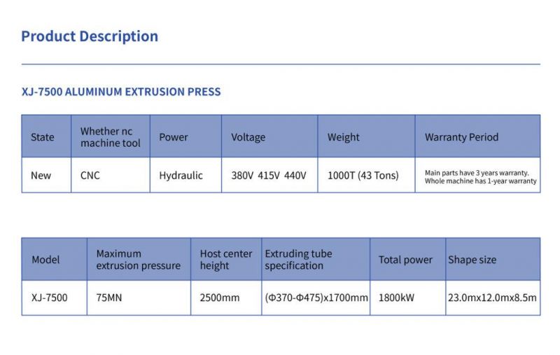Xj-7500 Aluminum Extrusion Press
