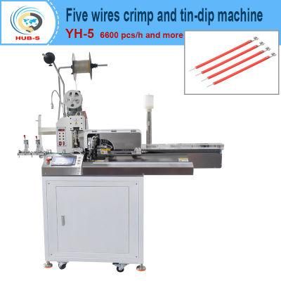 Five Wires Strip Crimp and Tin Dipping Machine AWG16 - AWG32 Five Cables Soldering Machine
