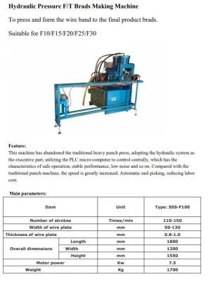 Automatic Hydraulic Pressure T Brad Nail Making Machine