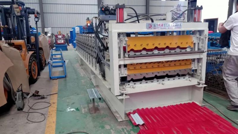 Three Decking Trapezoidal Corrugated Glazed Roofing Panel Roll Forming Machine for Export