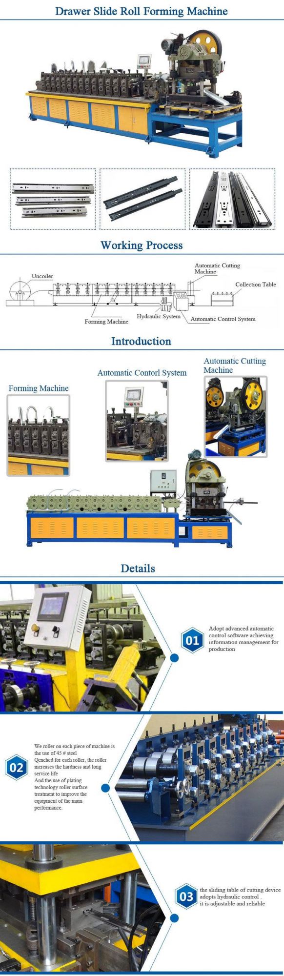 Full Automatic Steel Frame PUR Drawer Slides Rail Roll Forming Machine