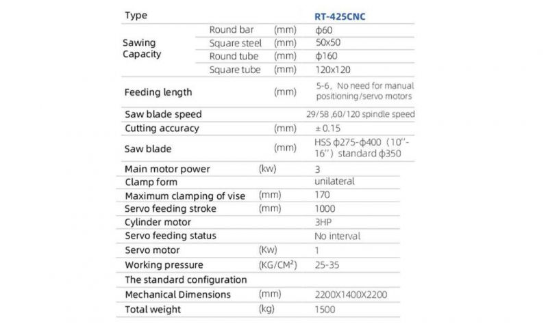 Rt-425CNC Circular Saw Sharpening Electric Steel Pipe Cutter Square Tube Cutting Machine
