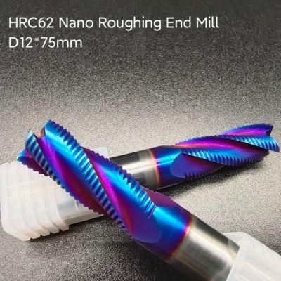 Gw Carbide - Tungsten Carbide Roughing End Mill HRC62 with Blue Nano Coatingd12*75