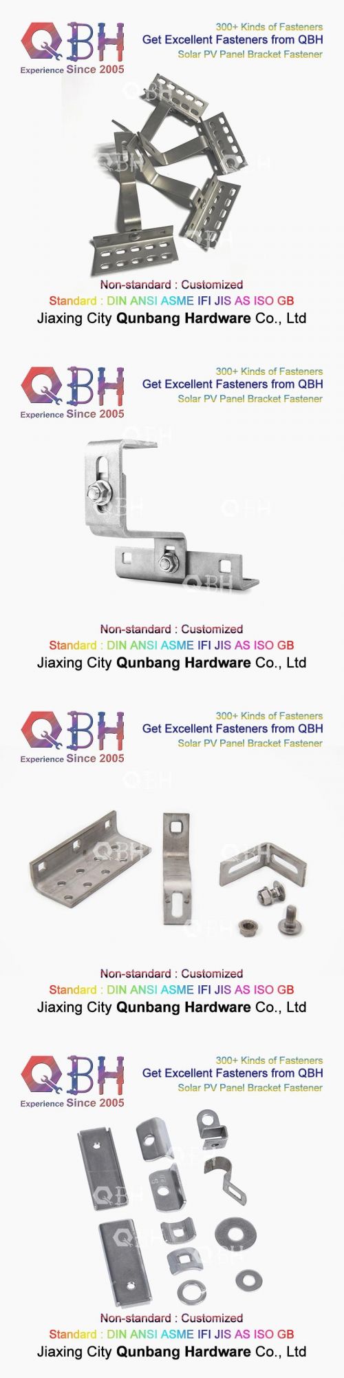 Qbh Customized General-Purpose PV Photovoltaic Bracket Tin Roof Aluminum Alloy Solar Bracket Fastener and Stamping Stainless Steel Spare Part