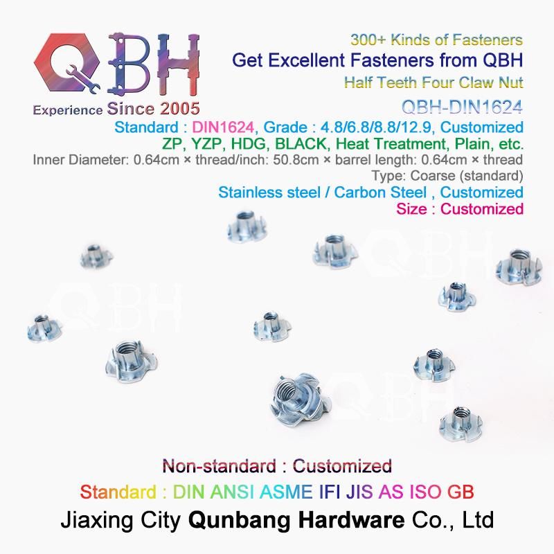 Qbh DIN1624 Thread Insert Carbon Steel Stainless Steel CNC Router Machinery Machine Machining Parts OEM ODM Customized T Weld Nut