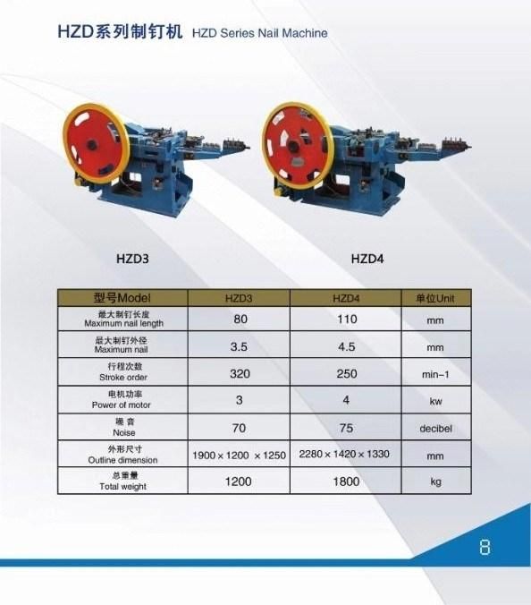 Hzd Series Nail Making Machine Model No. Hzd3, Hzd4 Machine