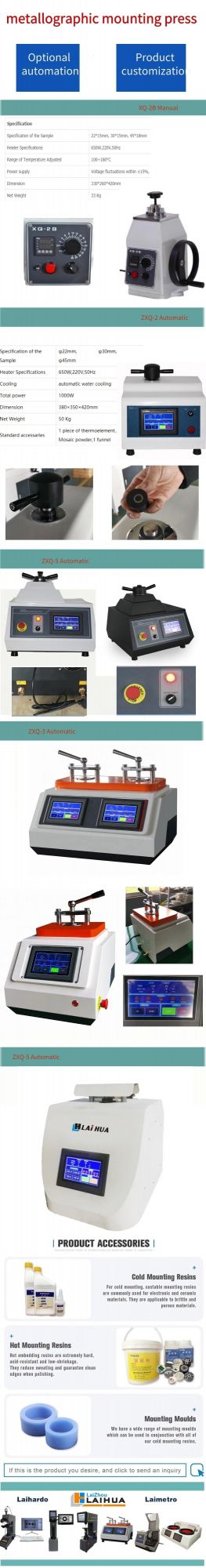 Zxq-2 Automatic Metallographic Specimen Used Heat Press Machine /Ce: Certificates: Automatic Single Head Mounting Press