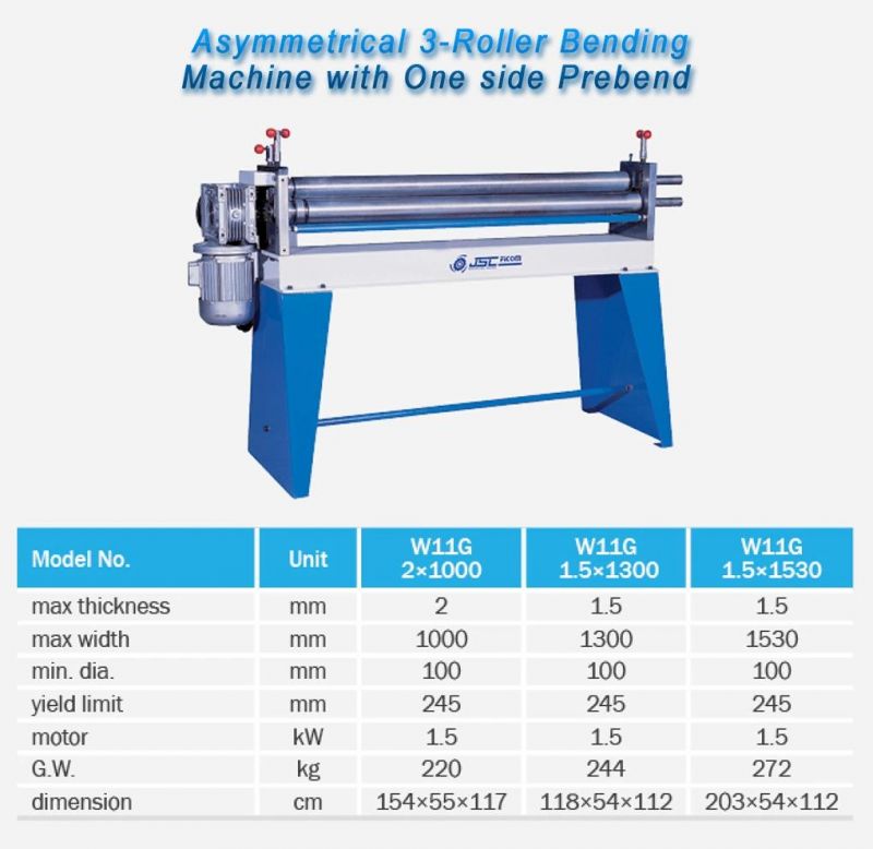 Asymmetrical 3-Roller Bending Machine with One Side Prebend Sheet Metal Working